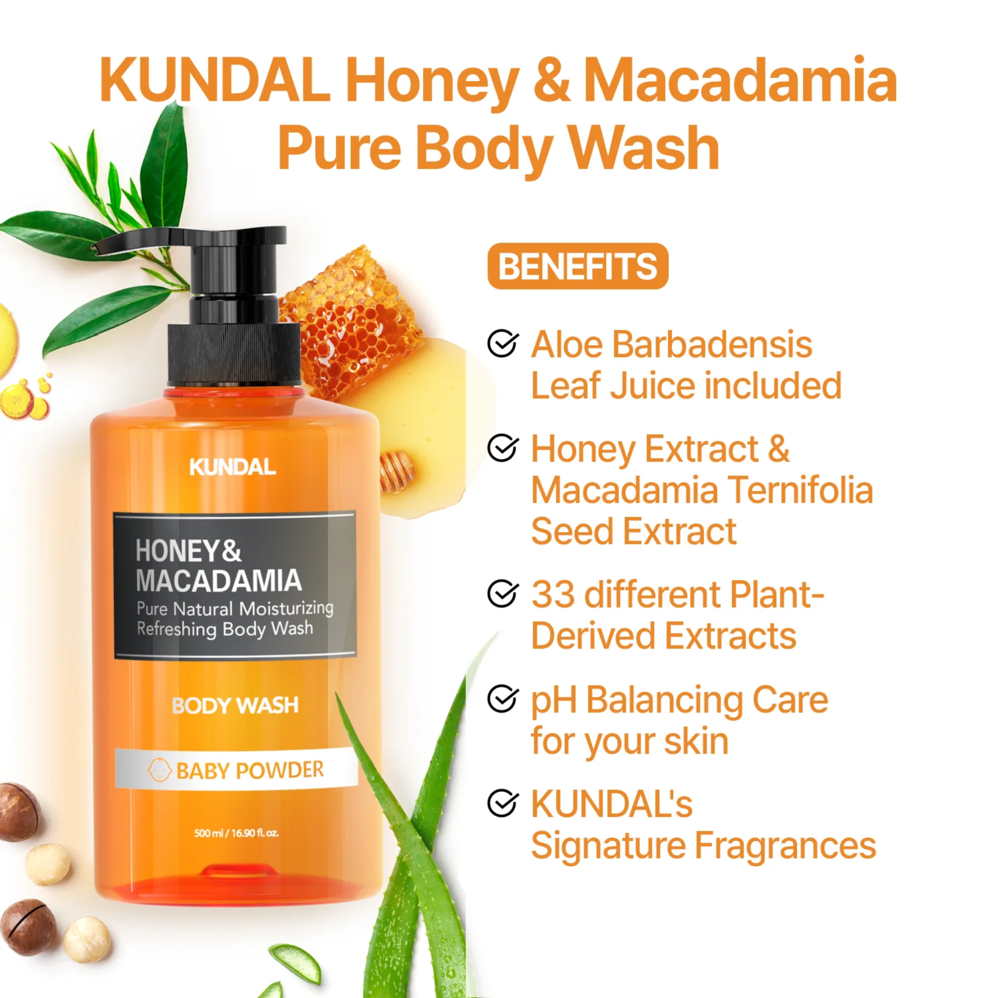 Honey & Macadamia Pure Body Wash - Baby Powder