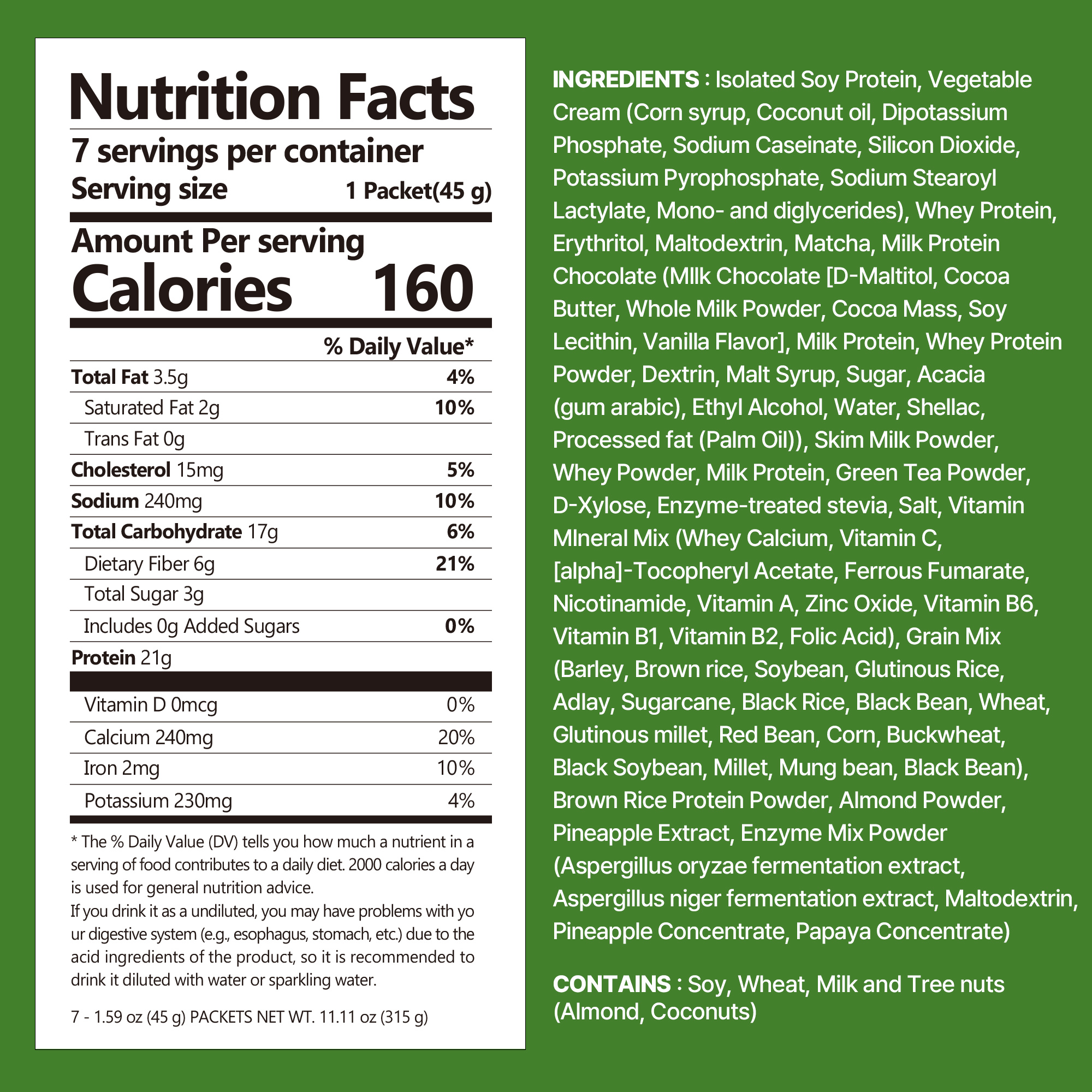 Green Tea Matcha Protein Shake Pouch